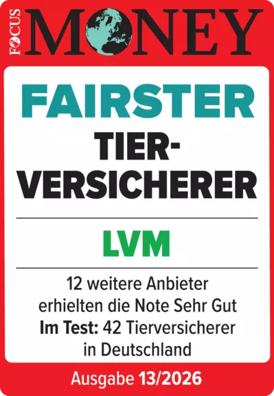 FOCUS MONEY fairster Tierversicherer, 12 weitere Versicherer erhielten die Note Sehr Gut, Im Test: 41 Tierversicherungen in Deutschland