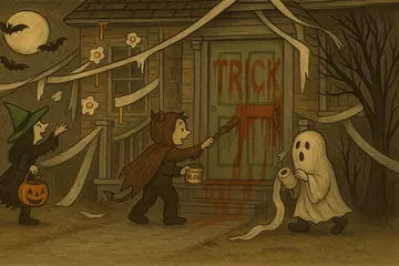 Kinder spielen Streiche zu Halloween, Illustration