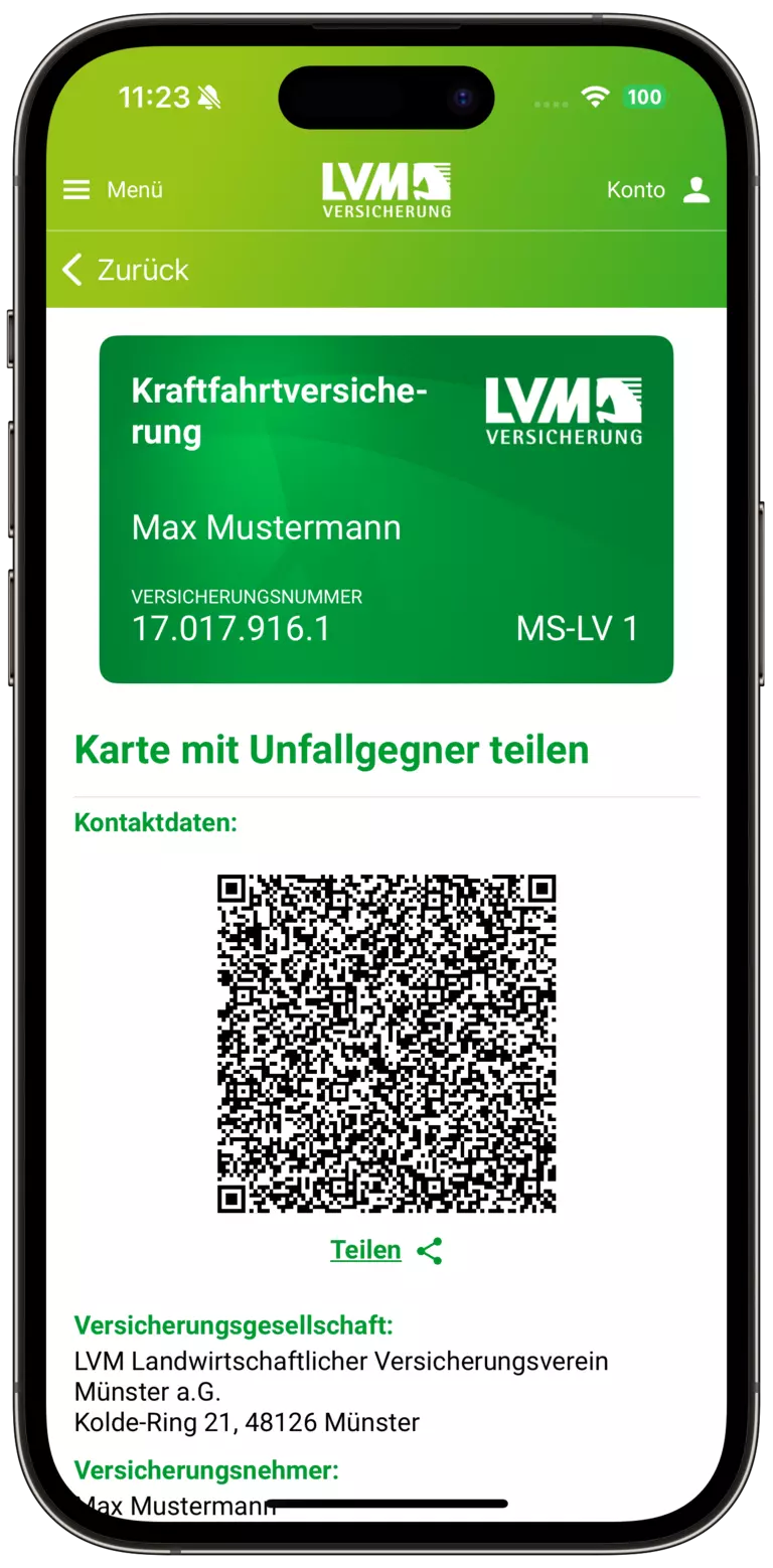 Servicekarte mit dem Unfallgegner teilen