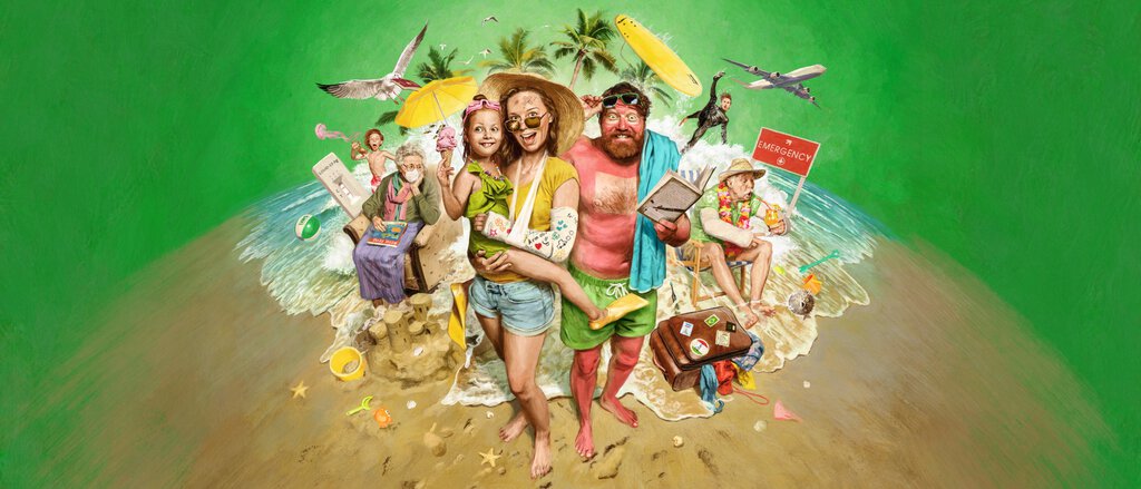 Reiseversicherungen Lustige Collage mit einer Gruppe von jungen und alten Personen, die die Reiseversicherung in Anspruch genommen haben.