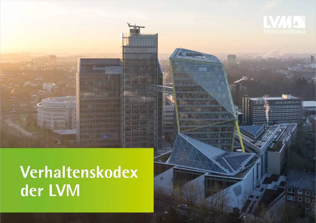 Die Zentrale der LVM in Münster, Luftaufnahme, Sonnenuntergang im Hintergrund