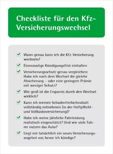 Eine Checkliste hilft beim Vergleich von Kfz-Versicherungen 
