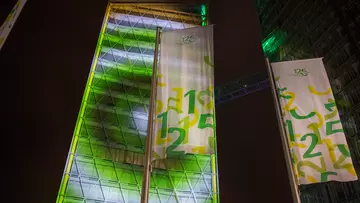 125 Jahre LVM Versicherung – dieses Jubiläum feierte das Unternehmen am 6. Oktober unter anderem mit einer imposanten Lichtkunst-Show des Künstlers Kurt Laurenz Theinert. (Foto: LVM Versicherung/Bernd Schwabedissen)